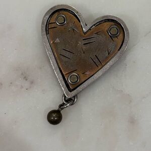Thomas Mann Mixed Metal Heart Brooch Pin Vintage